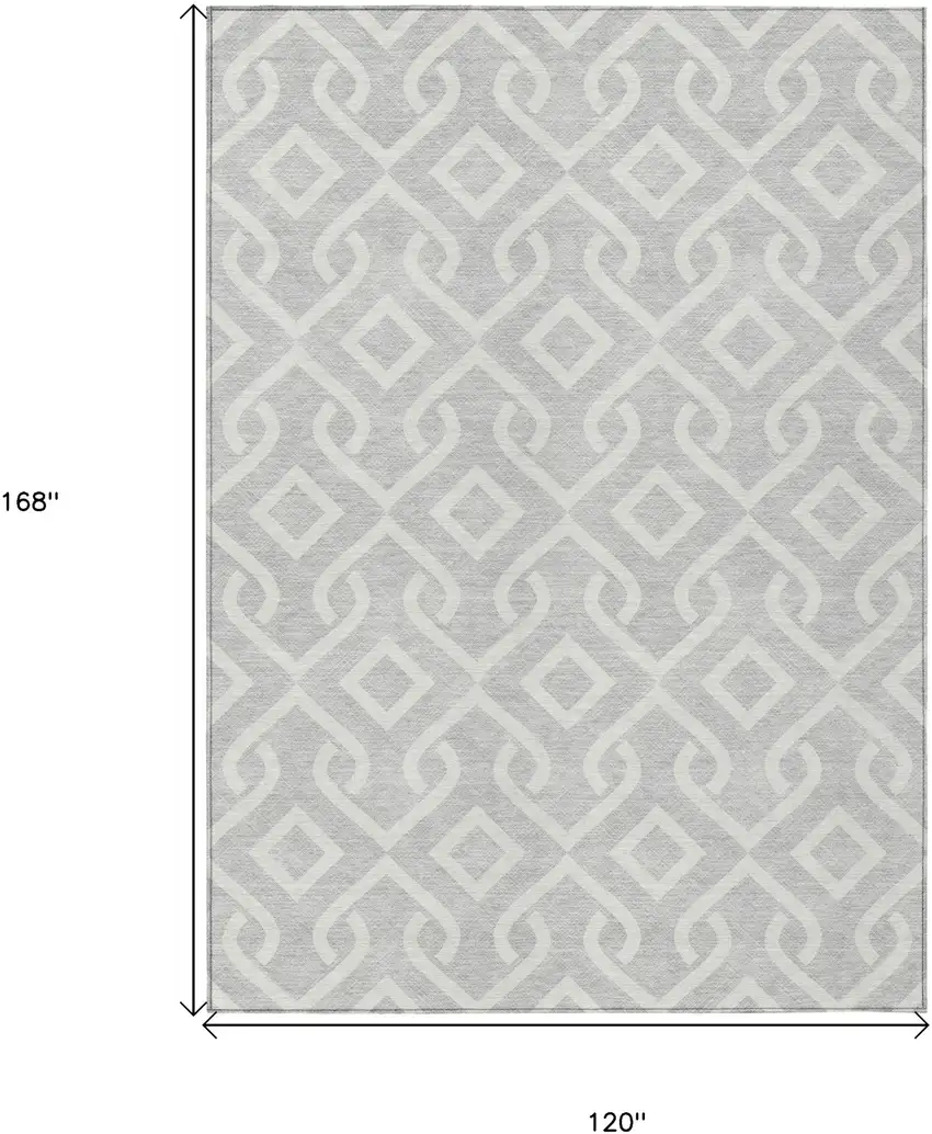 Silver And Ivory Geometric Washable Indoor Outdoor Area Rug Photo 9