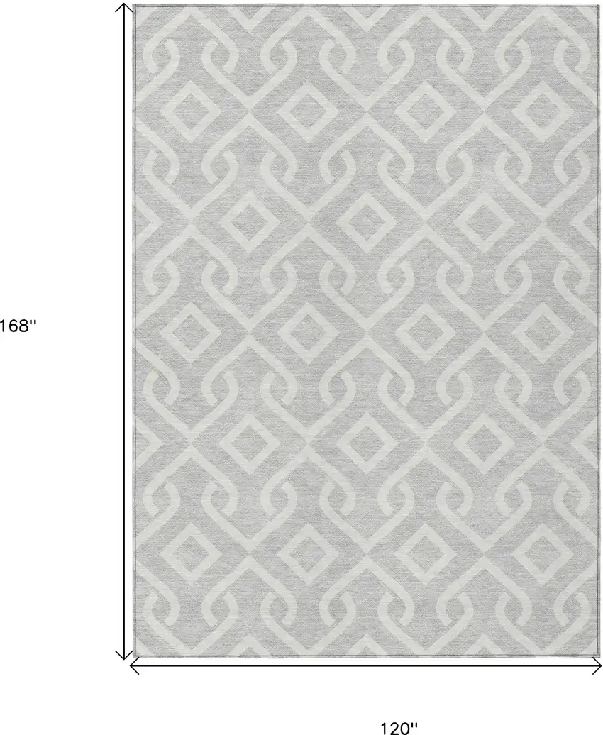 Silver And Ivory Geometric Washable Indoor Outdoor Area Rug Photo 9