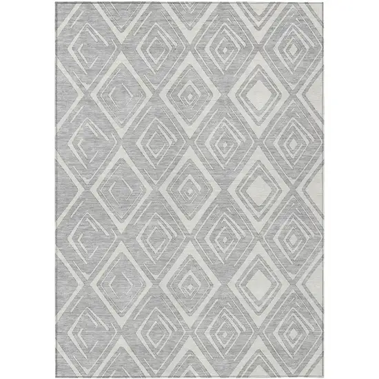 Silver And Ivory Geometric Washable Indoor Outdoor Area Rug Photo 1