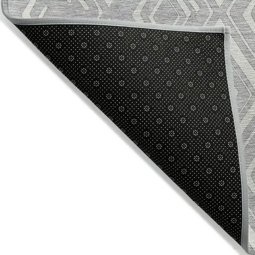 Silver And Ivory Geometric Washable Indoor Outdoor Area Rug Photo 2