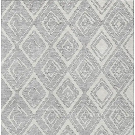 Silver And Ivory Geometric Washable Indoor Outdoor Area Rug Photo 5