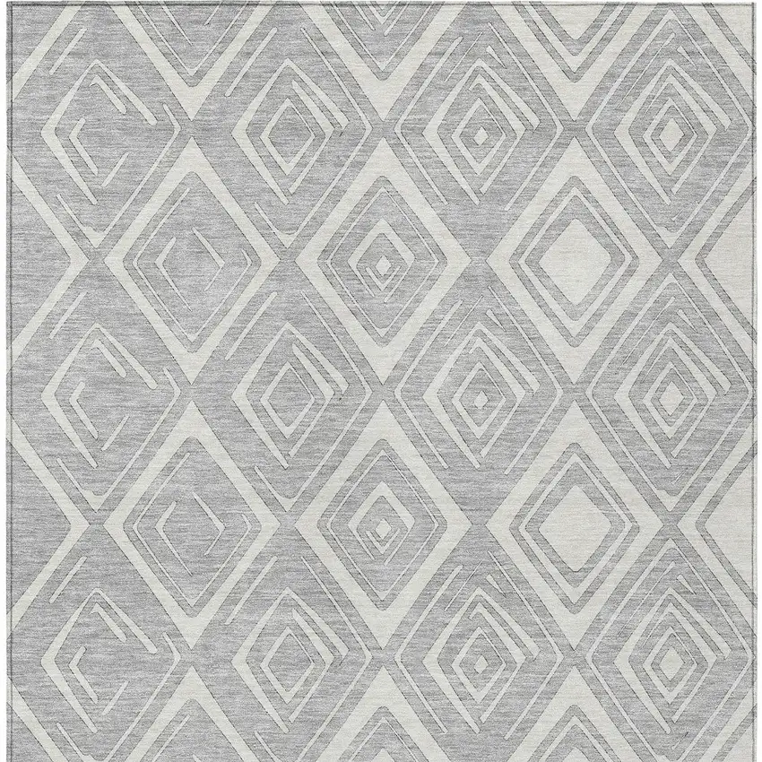 Silver And Ivory Geometric Washable Indoor Outdoor Area Rug Photo 5