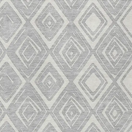 Silver And Ivory Geometric Washable Indoor Outdoor Area Rug Photo 4