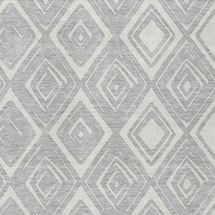 Silver And Ivory Geometric Washable Indoor Outdoor Area Rug Photo 4