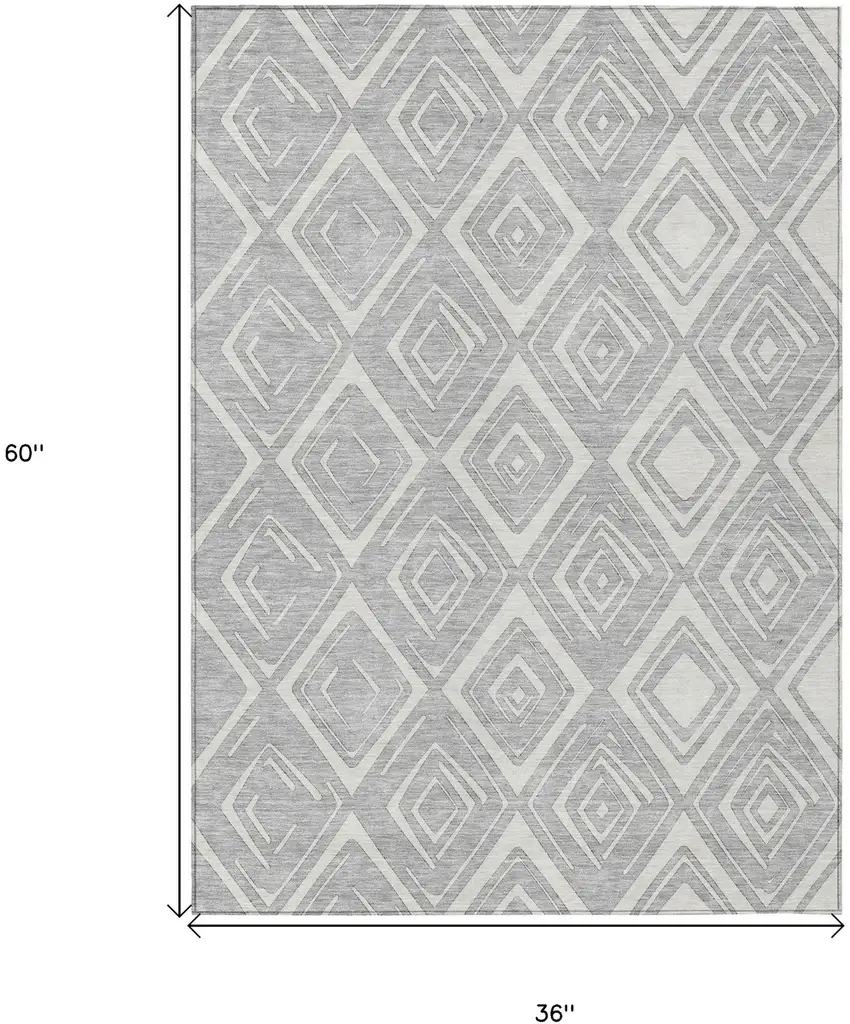 Silver And Ivory Geometric Washable Indoor Outdoor Area Rug Photo 3