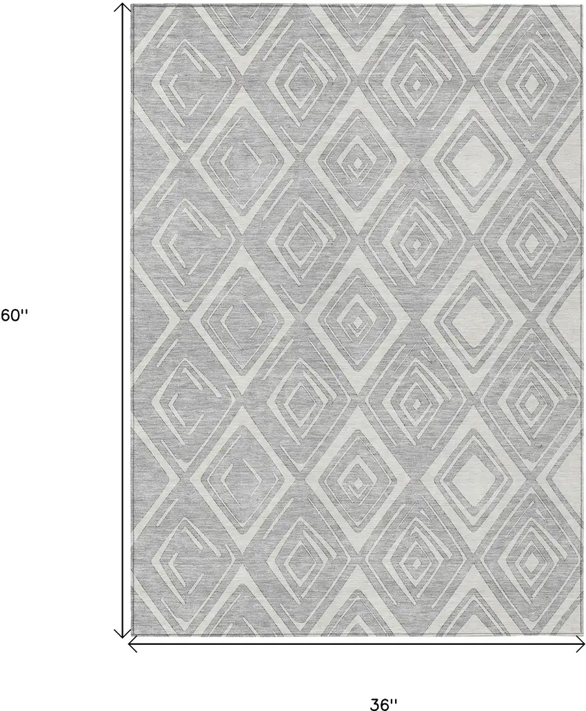 Silver And Ivory Geometric Washable Indoor Outdoor Area Rug Photo 3