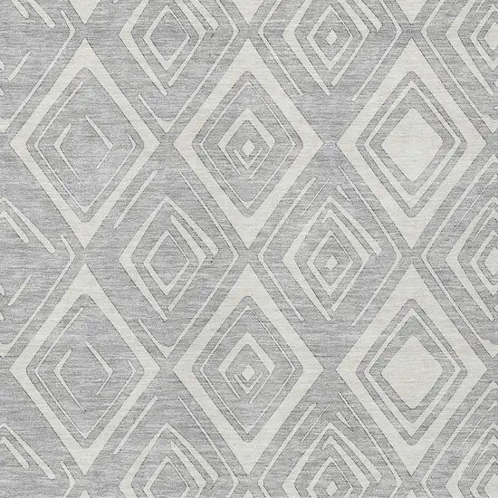 Silver And Ivory Geometric Washable Indoor Outdoor Area Rug Photo 5