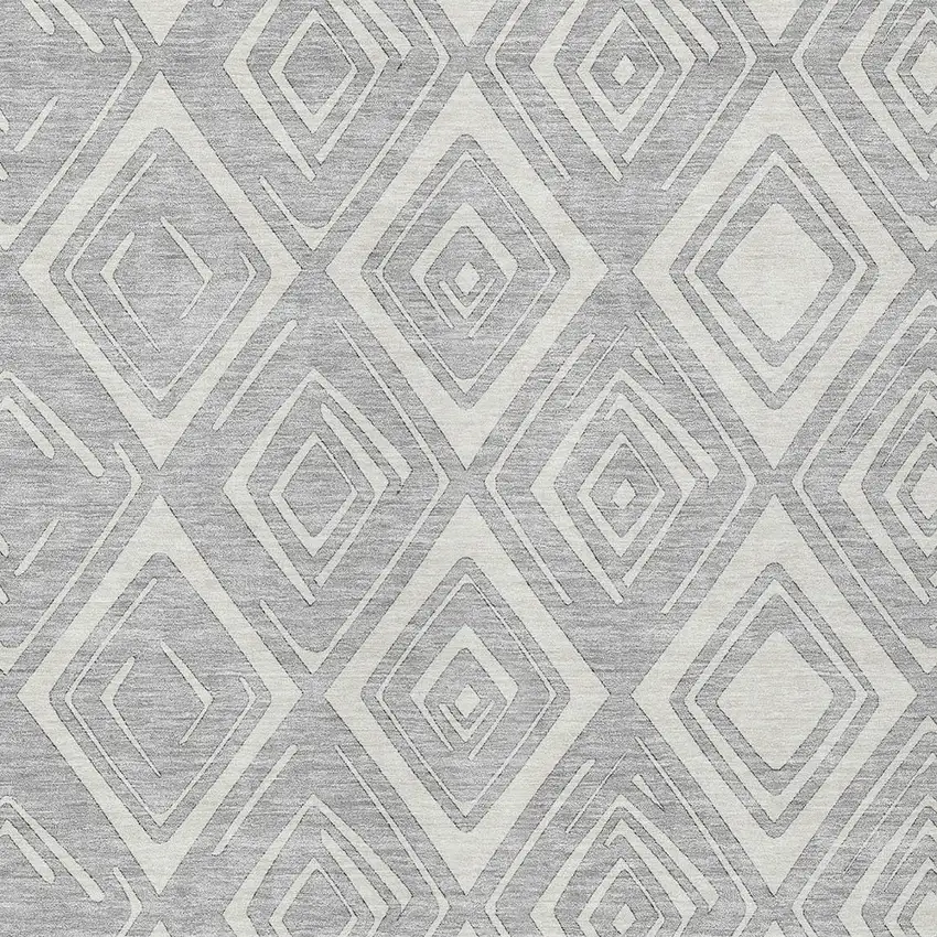 Silver And Ivory Geometric Washable Indoor Outdoor Area Rug Photo 5