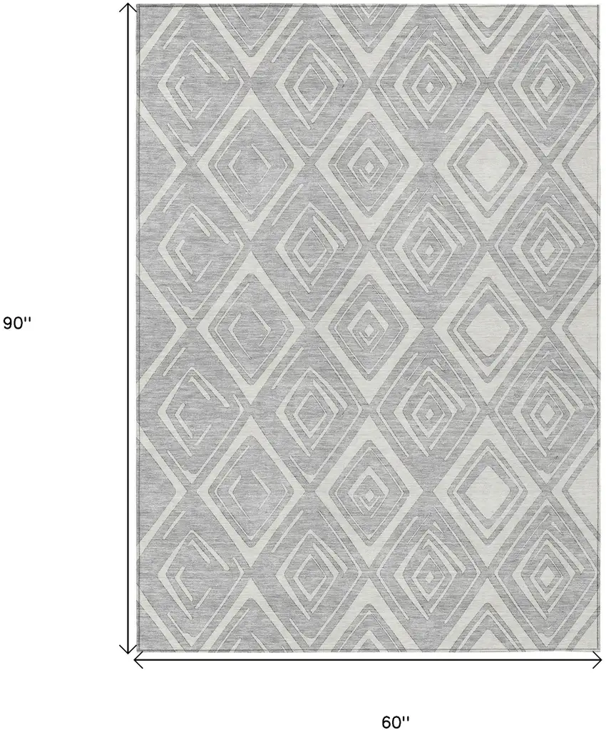 Silver And Ivory Geometric Washable Indoor Outdoor Area Rug Photo 3