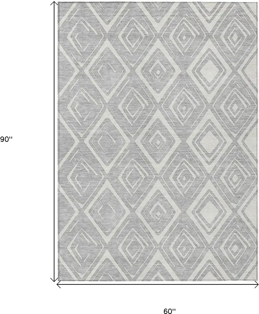 Silver And Ivory Geometric Washable Indoor Outdoor Area Rug Photo 3