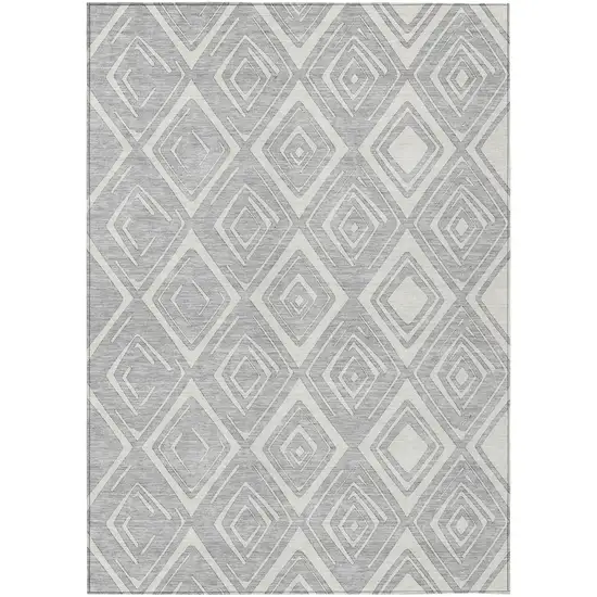 Silver And Ivory Geometric Washable Indoor Outdoor Area Rug Photo 1