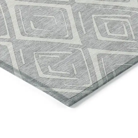 Silver And Ivory Geometric Washable Indoor Outdoor Area Rug Photo 3