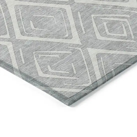 Silver And Ivory Geometric Washable Indoor Outdoor Area Rug Photo 3