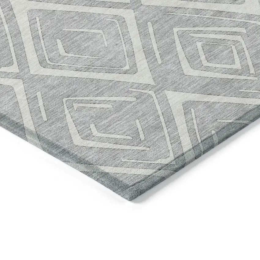 Silver And Ivory Geometric Washable Indoor Outdoor Area Rug Photo 3