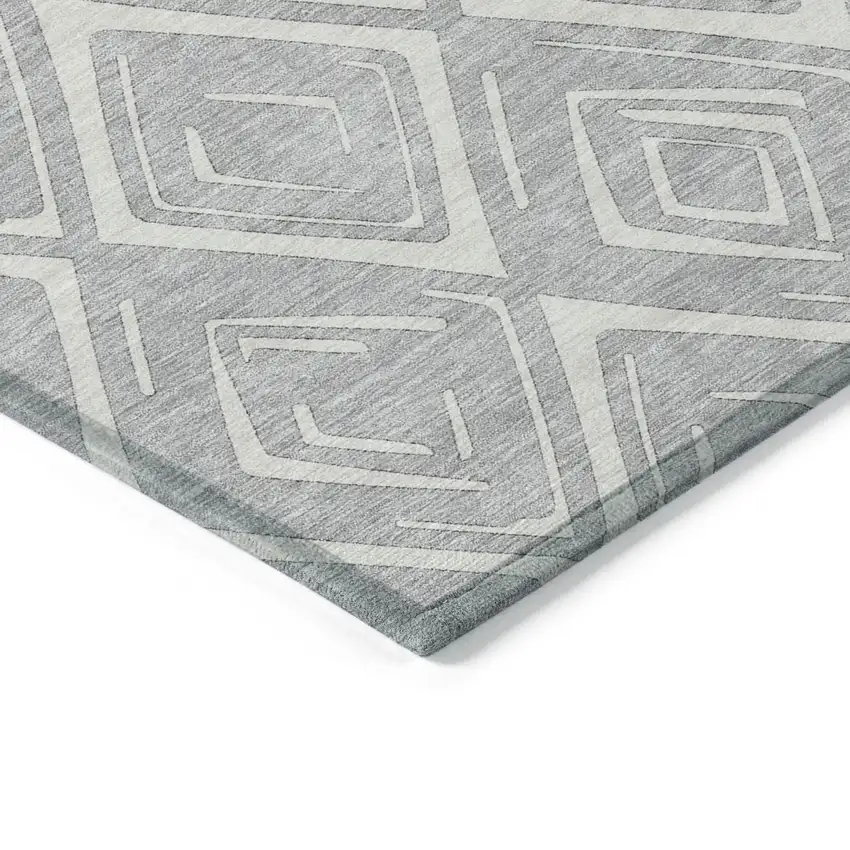 Silver And Ivory Geometric Washable Indoor Outdoor Area Rug Photo 3