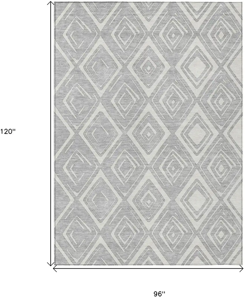 Silver And Ivory Geometric Washable Indoor Outdoor Area Rug Photo 3