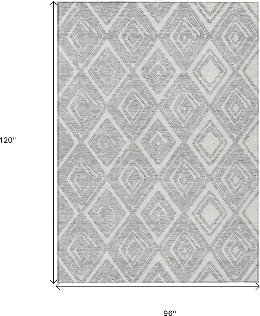 Silver And Ivory Geometric Washable Indoor Outdoor Area Rug Photo 3