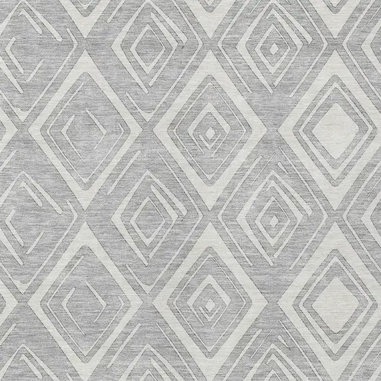 Silver And Ivory Geometric Washable Indoor Outdoor Area Rug Photo 4