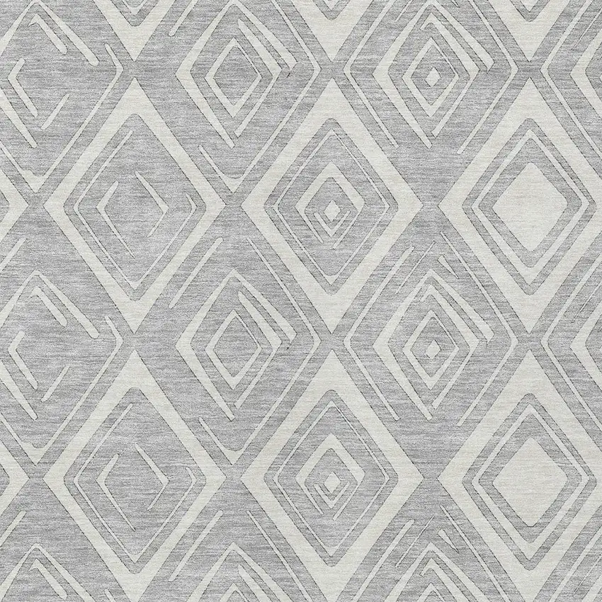 Silver And Ivory Geometric Washable Indoor Outdoor Area Rug Photo 4