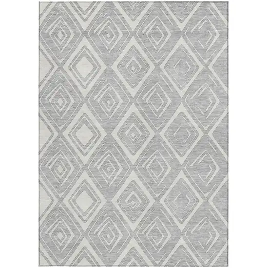 Silver And Ivory Geometric Washable Indoor Outdoor Area Rug Photo 5