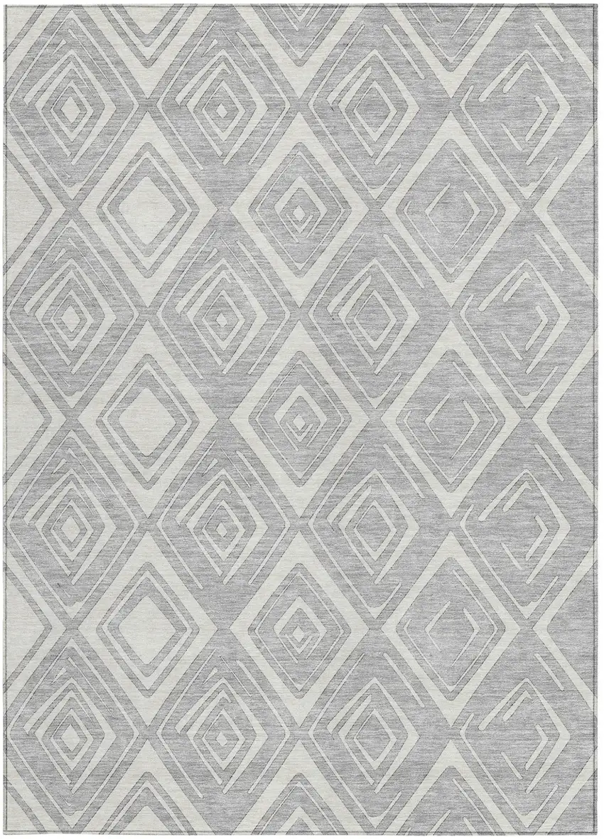 Silver And Ivory Geometric Washable Indoor Outdoor Area Rug Photo 5