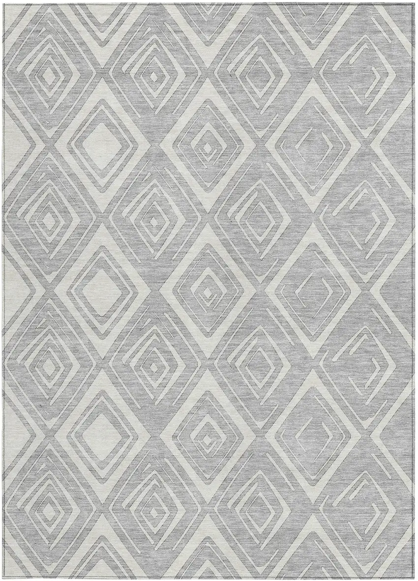 Silver And Ivory Geometric Washable Indoor Outdoor Area Rug Photo 5