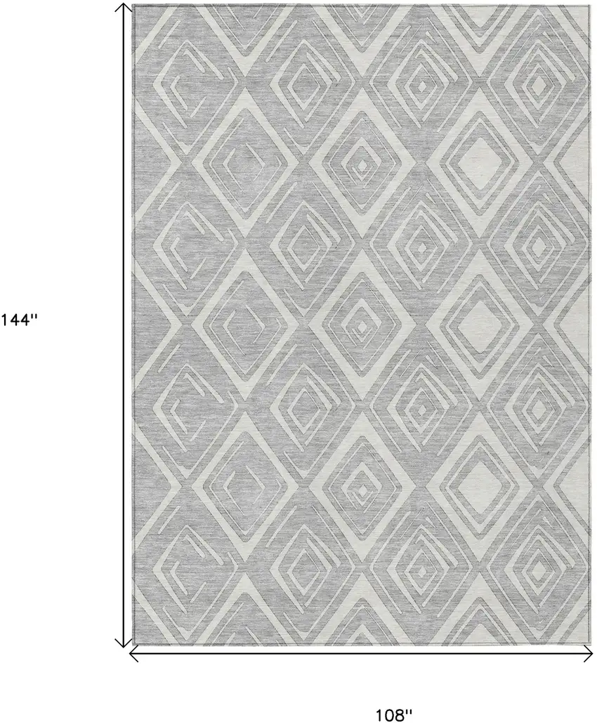 Silver And Ivory Geometric Washable Indoor Outdoor Area Rug Photo 3