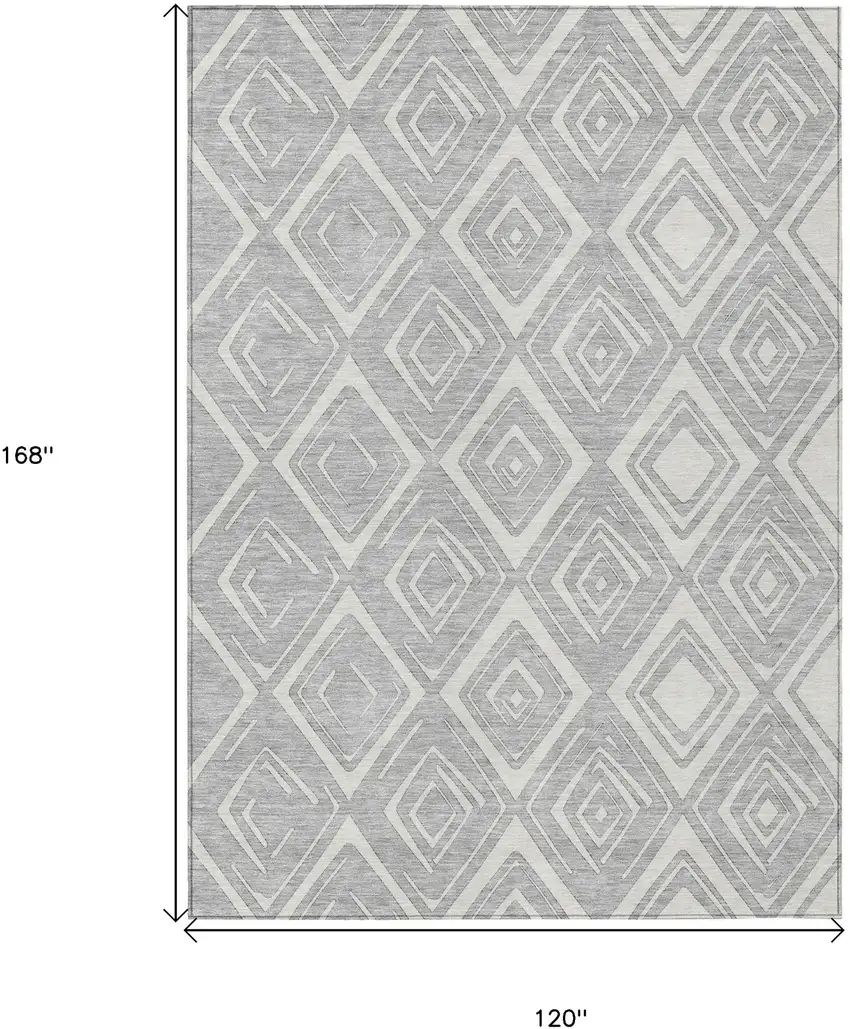 Silver And Ivory Geometric Washable Indoor Outdoor Area Rug Photo 3