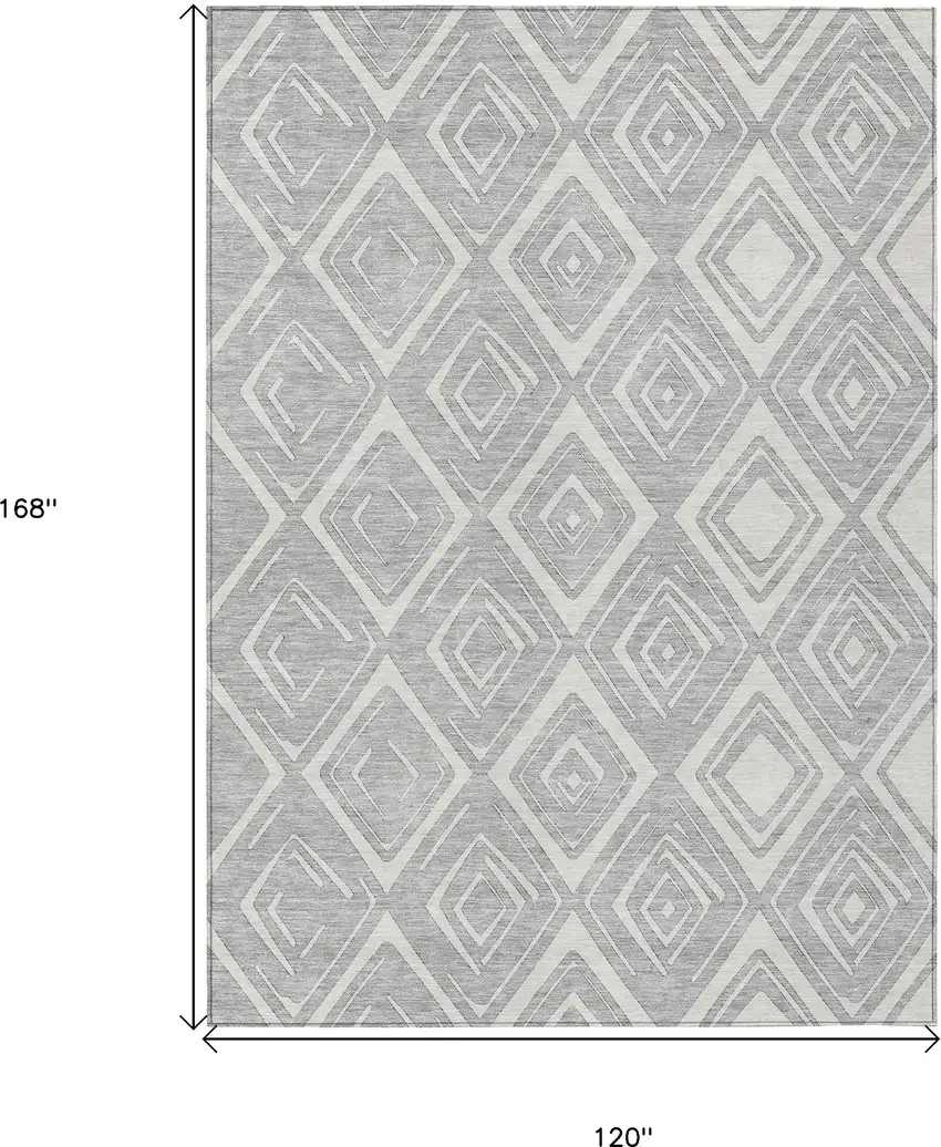 Silver And Ivory Geometric Washable Indoor Outdoor Area Rug Photo 3