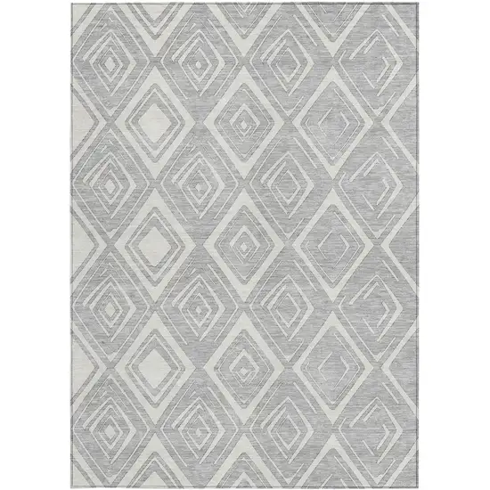Silver And Ivory Geometric Washable Indoor Outdoor Area Rug Photo 4