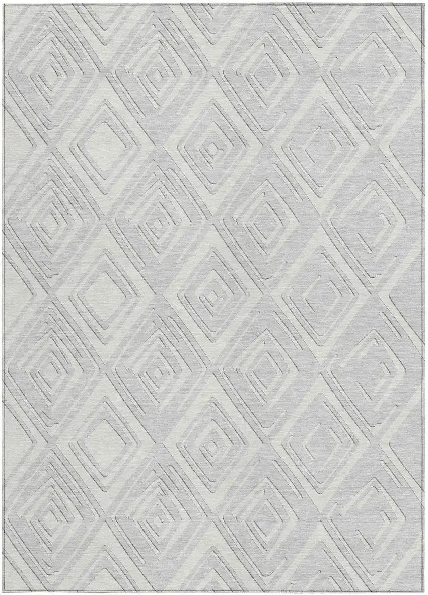 Silver And Ivory Geometric Washable Indoor Outdoor Area Rug Photo 7