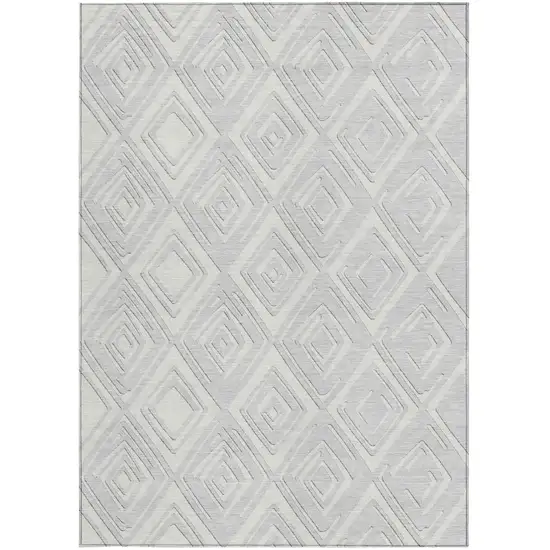 Silver And Ivory Geometric Washable Indoor Outdoor Area Rug Photo 7