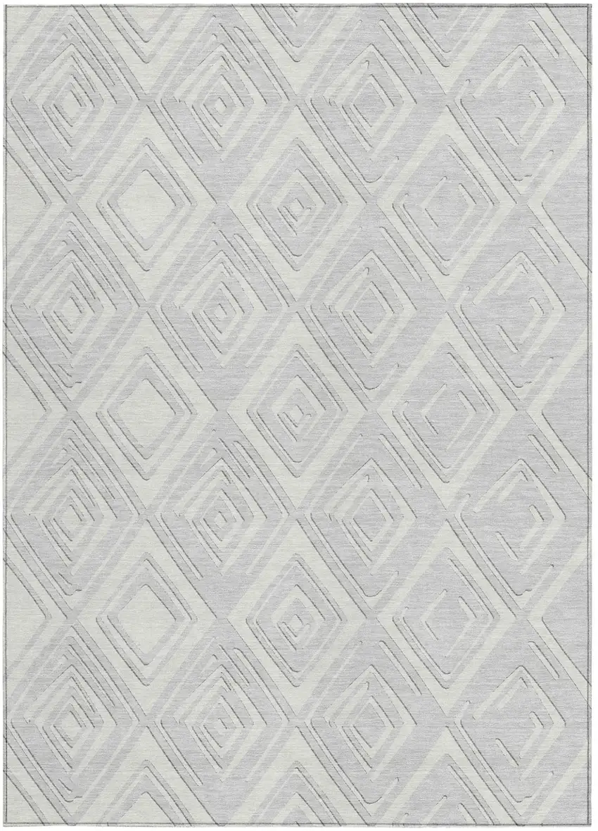 Silver And Ivory Geometric Washable Indoor Outdoor Area Rug Photo 7