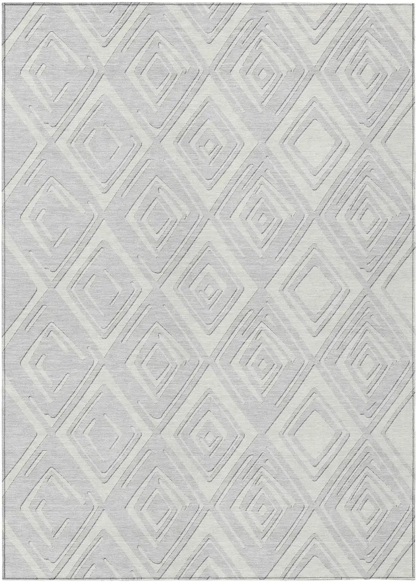 Silver And Ivory Geometric Washable Indoor Outdoor Area Rug Photo 2