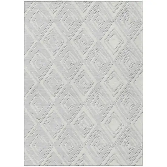 Silver And Ivory Geometric Washable Indoor Outdoor Area Rug Photo 2