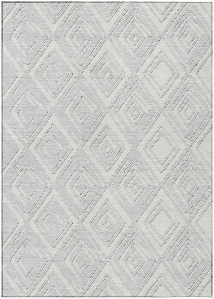 Silver And Ivory Geometric Washable Indoor Outdoor Area Rug Photo 2