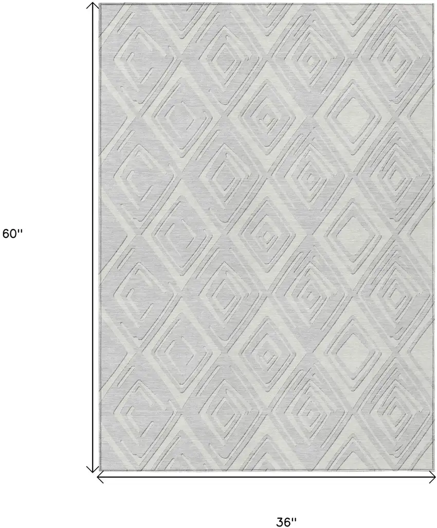 Silver And Ivory Geometric Washable Indoor Outdoor Area Rug Photo 3