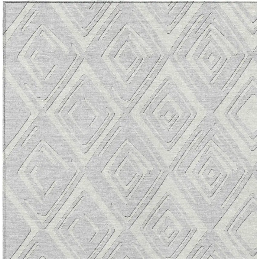 Silver And Ivory Geometric Washable Indoor Outdoor Area Rug Photo 6
