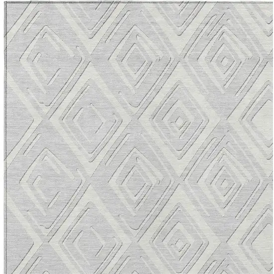 Silver And Ivory Geometric Washable Indoor Outdoor Area Rug Photo 6