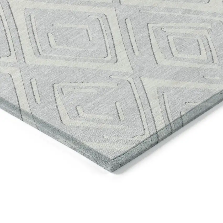 Silver And Ivory Geometric Washable Indoor Outdoor Area Rug Photo 5