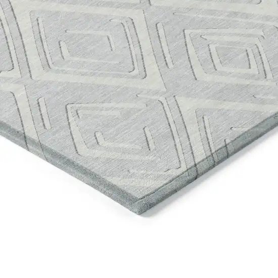 Silver And Ivory Geometric Washable Indoor Outdoor Area Rug Photo 5