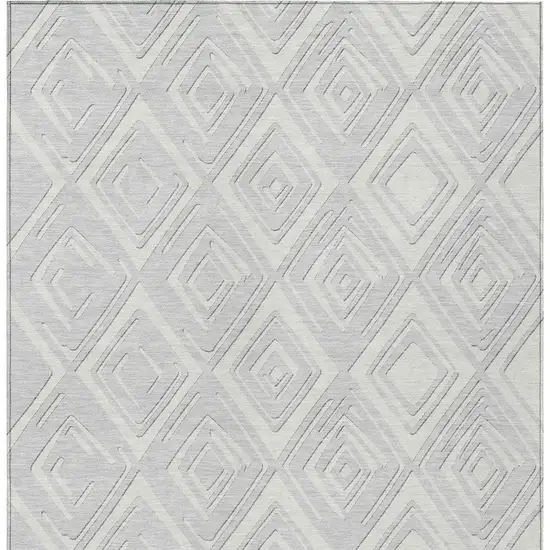 Silver And Ivory Geometric Washable Indoor Outdoor Area Rug Photo 7