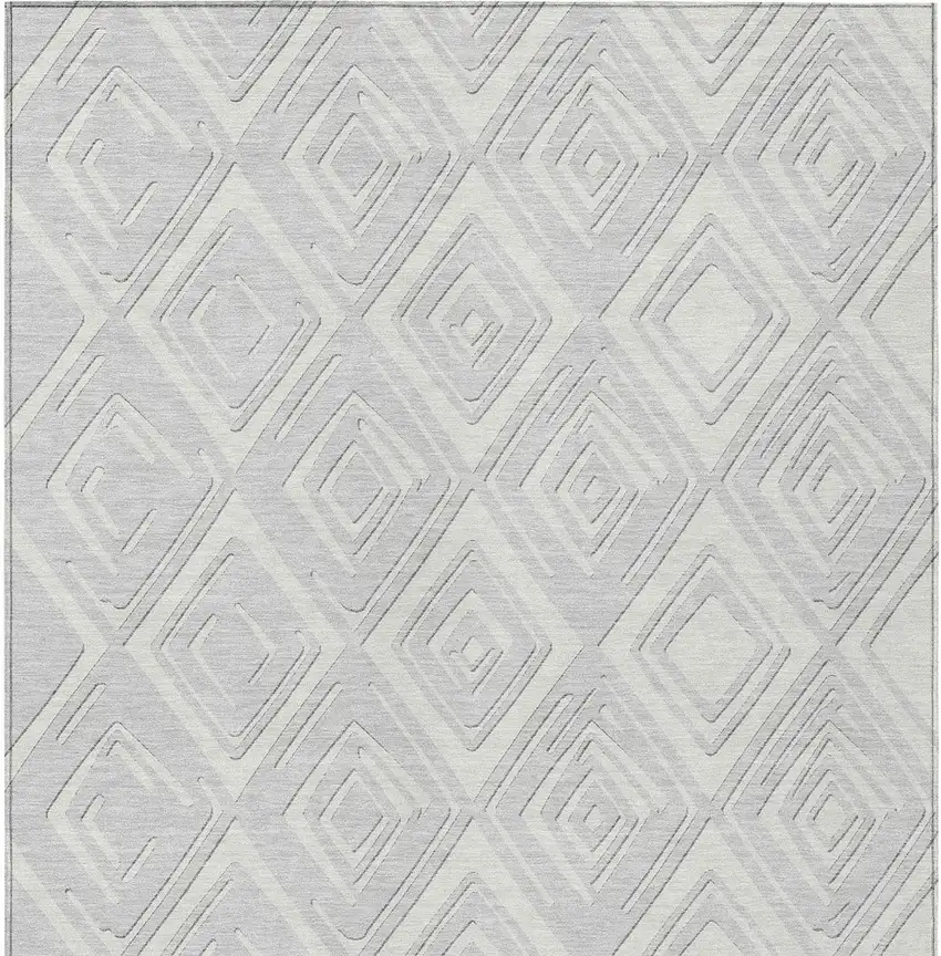 Silver And Ivory Geometric Washable Indoor Outdoor Area Rug Photo 7