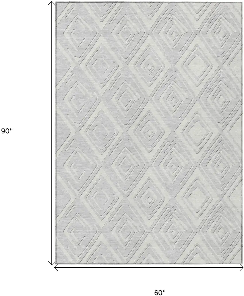 Silver And Ivory Geometric Washable Indoor Outdoor Area Rug Photo 3