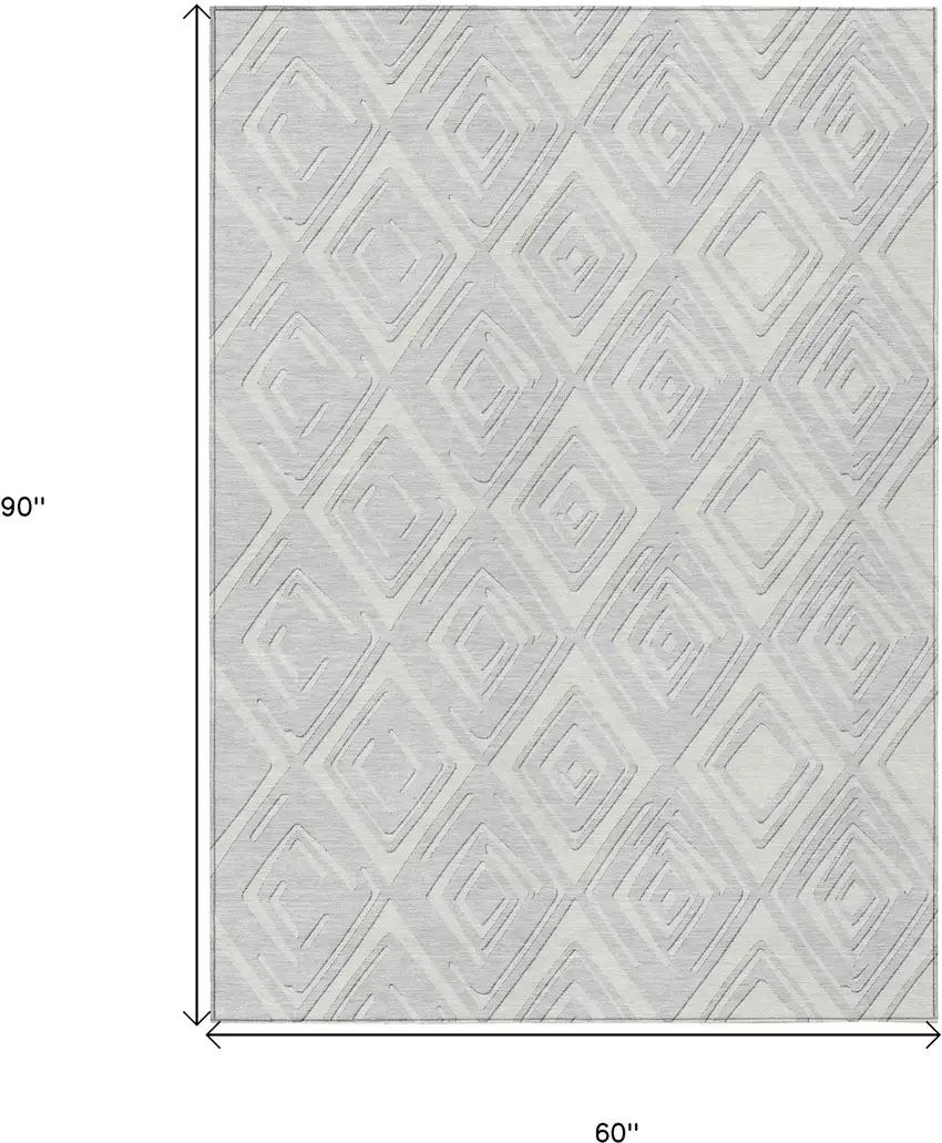 Silver And Ivory Geometric Washable Indoor Outdoor Area Rug Photo 3