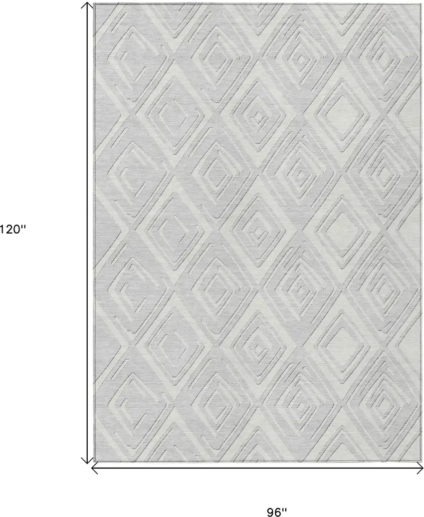 Silver And Ivory Geometric Washable Indoor Outdoor Area Rug Photo 3
