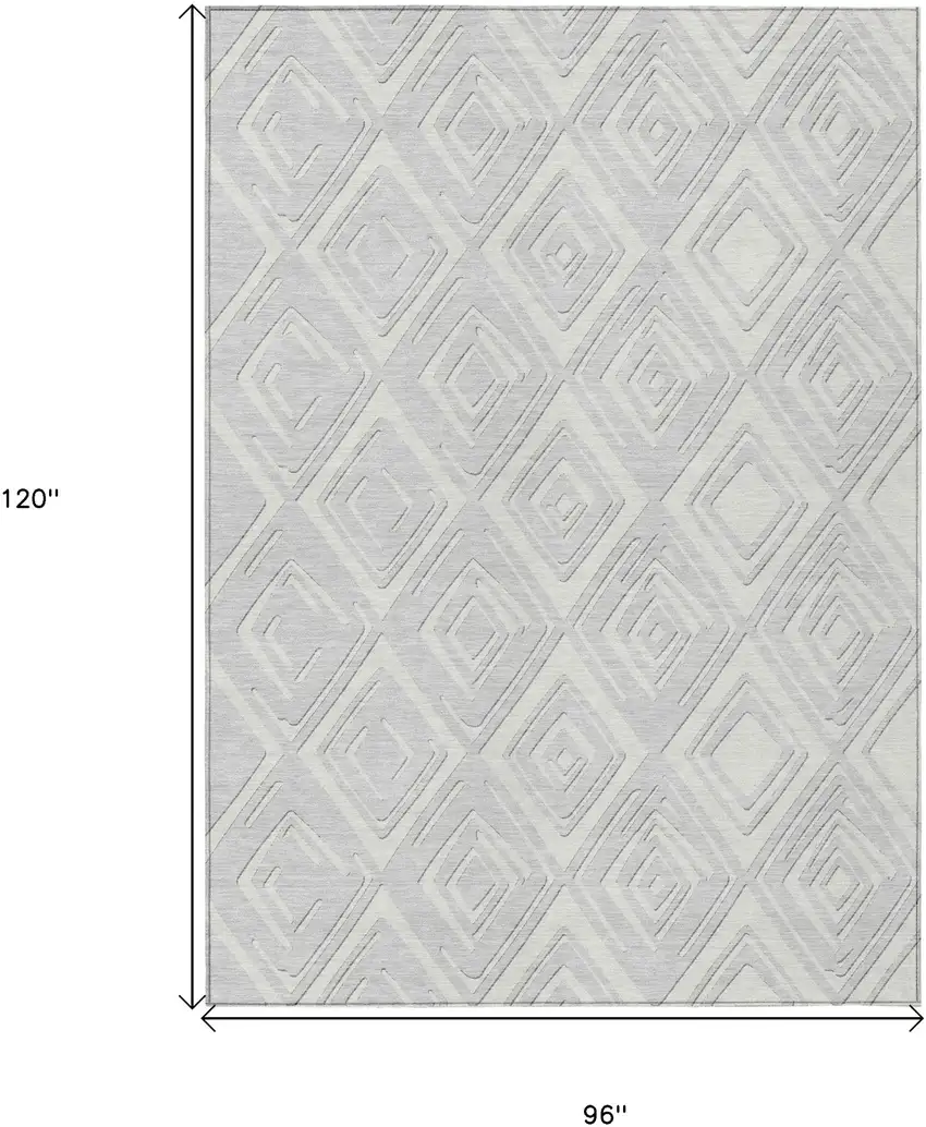 Silver And Ivory Geometric Washable Indoor Outdoor Area Rug Photo 3