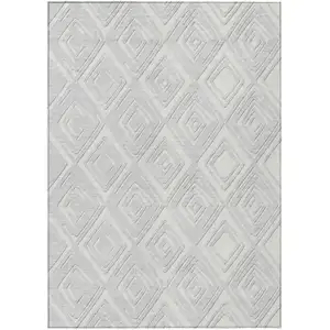 Photo of Silver And Ivory Geometric Washable Indoor Outdoor Area Rug
