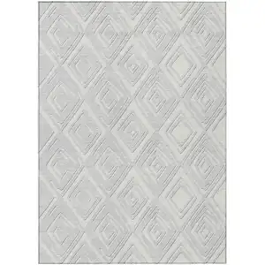 Photo of Silver And Ivory Geometric Washable Indoor Outdoor Area Rug