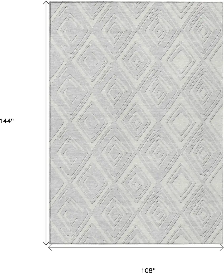Silver And Ivory Geometric Washable Indoor Outdoor Area Rug Photo 3